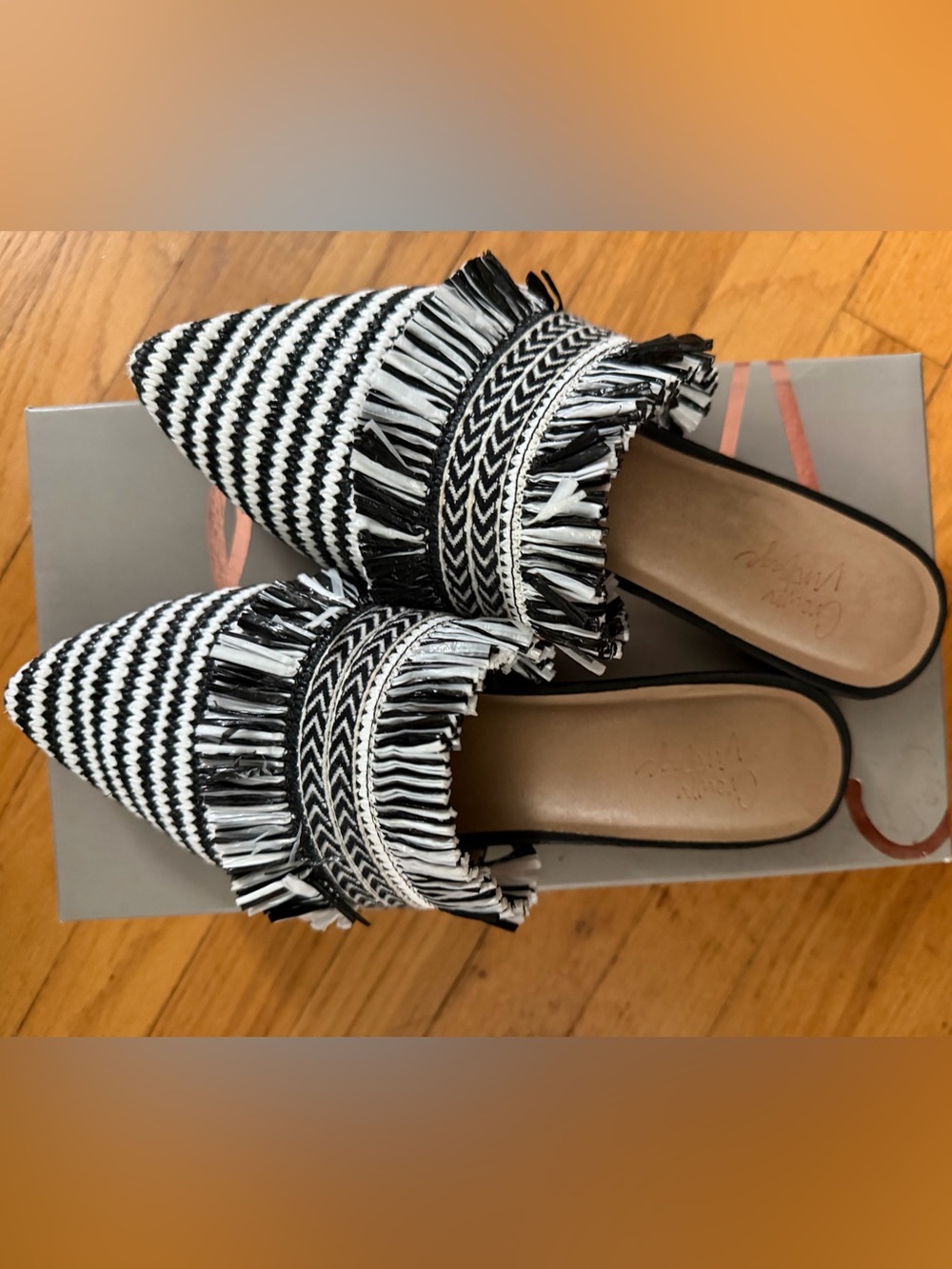 Crown Vintage Black & White Fringe Slip-On Women's Flats